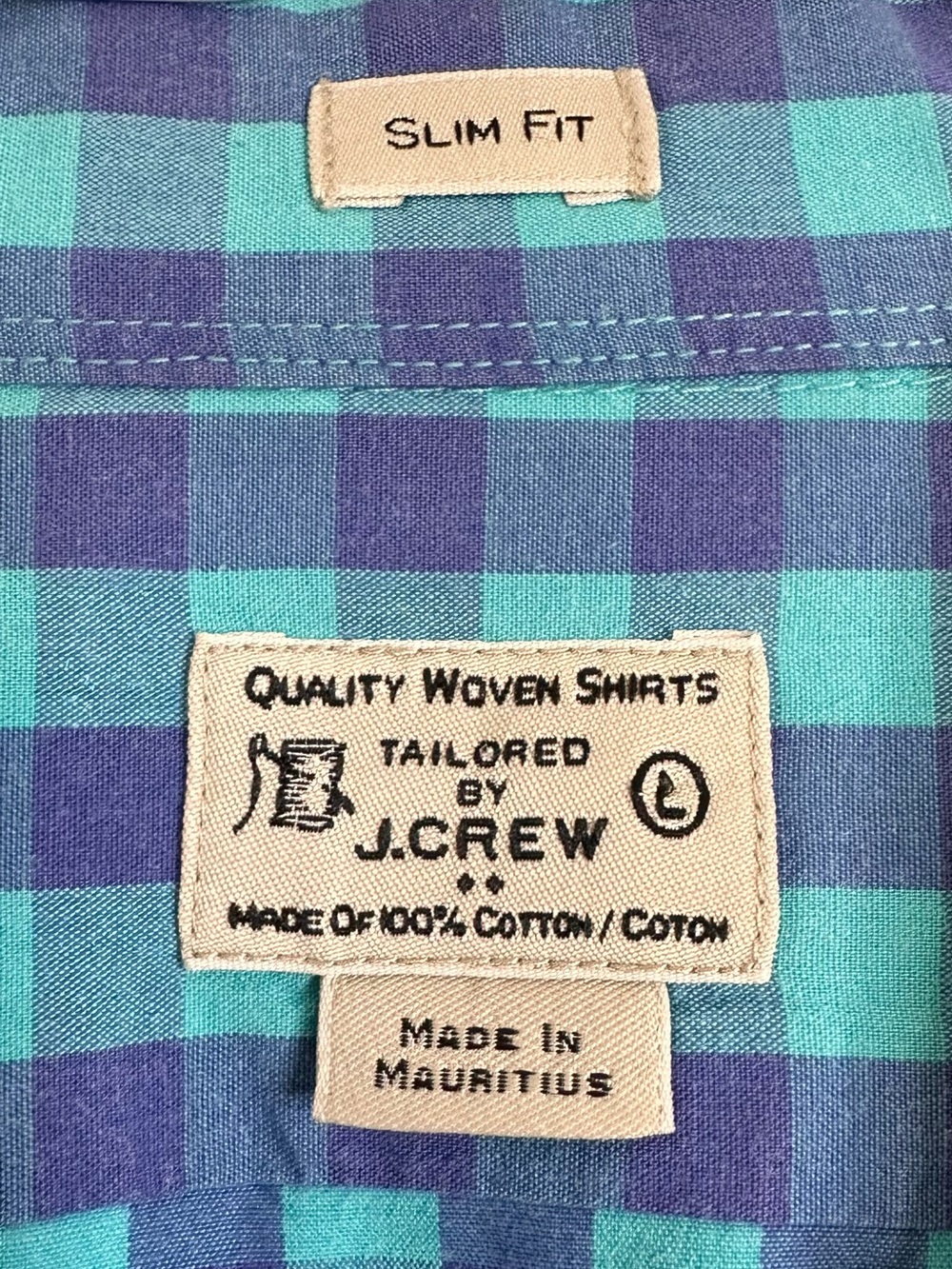 J. Crew Teal and Navy Check Long-Sleeve Button-Down Shirt Men's Size Large - Picture 7 of 10